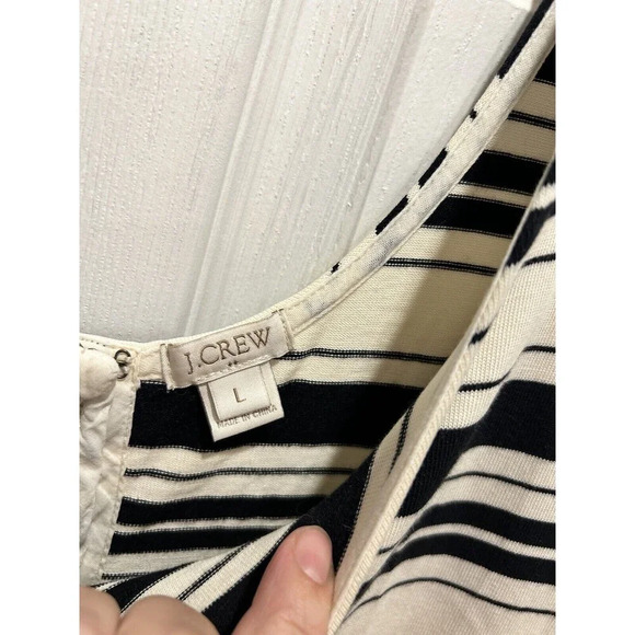J. Crew Women's Large Villa Dress Black Ivory Stripe  Casual Buttons - Picture 6 of 7